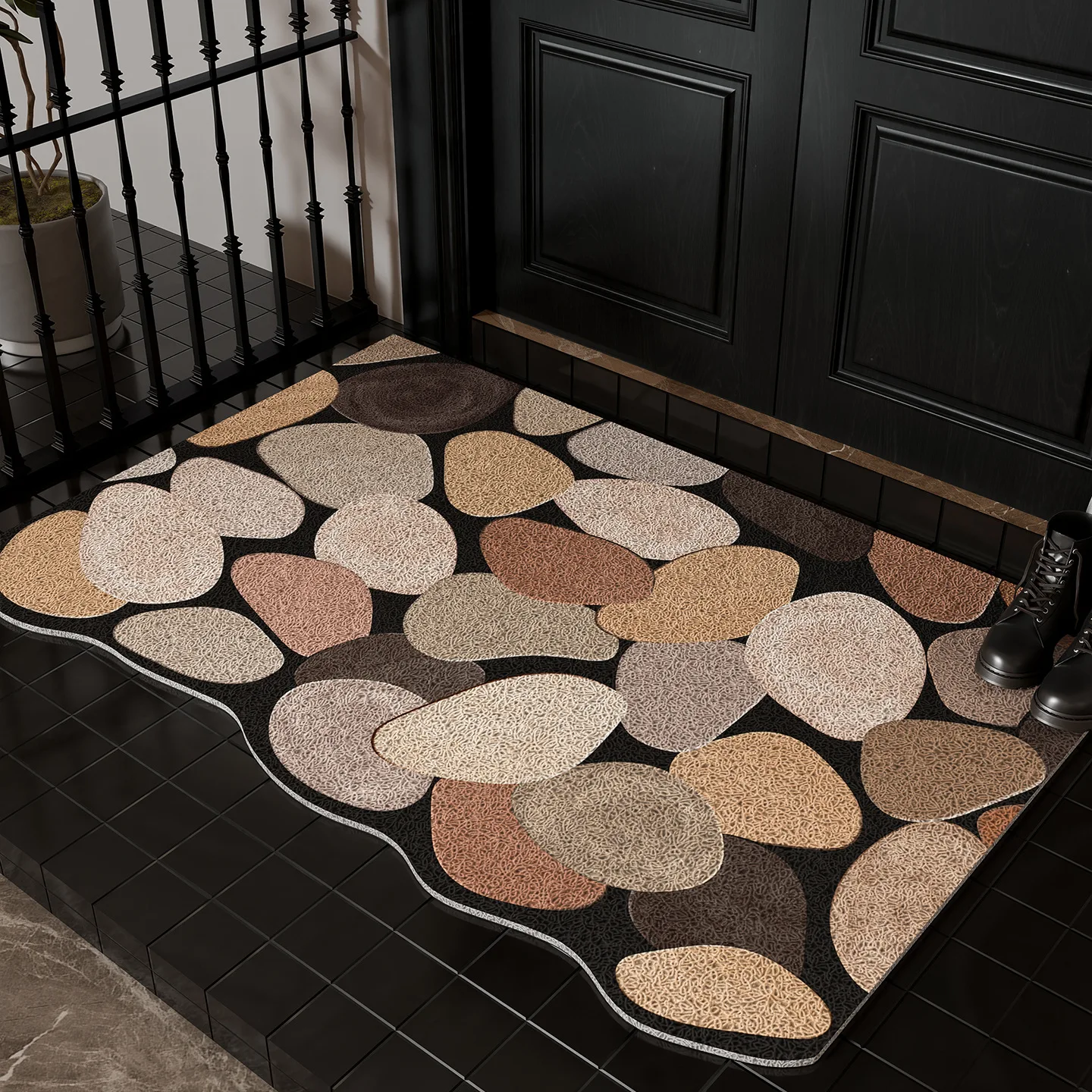 

Современный минималистичный гальковый дизайн, напольный коврик с проволочной петлей, быстрая очистка, настраиваемый размер, устойчивый к царапинам, пятнам коврик для прихожей