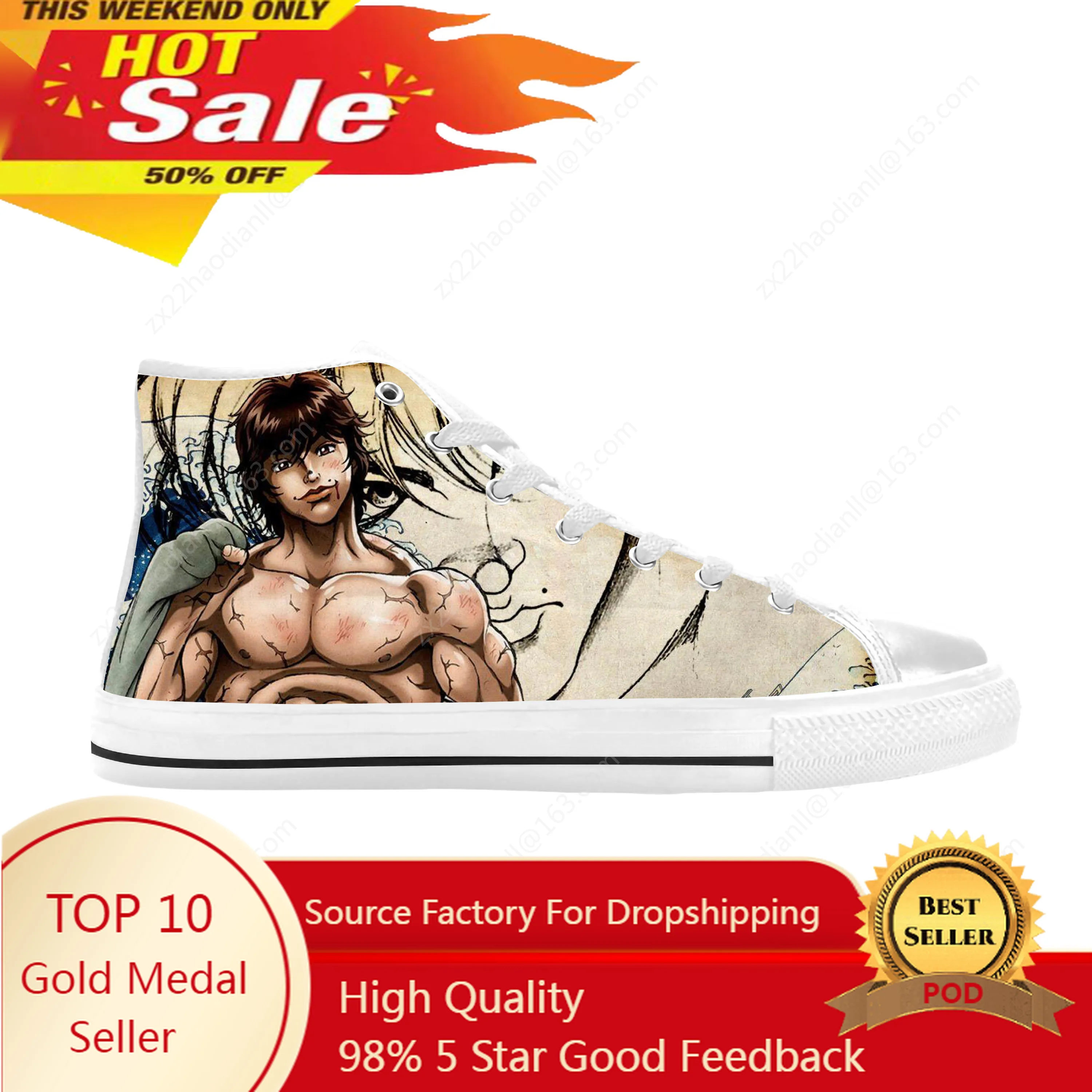 Japanese Anime Manga Baki Hanma Baki The Grappler Casual Cloth Shoes High Top Comfortable Breathable 3D Print Men Women Sneakers