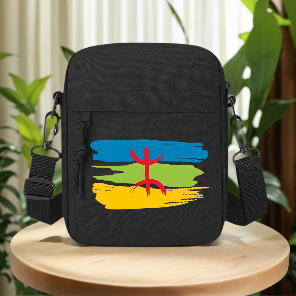 Red symbol over color stripes Men Crossbody Bag Single Shoulder Women Cartoon Anime Film Printing Design Unisex