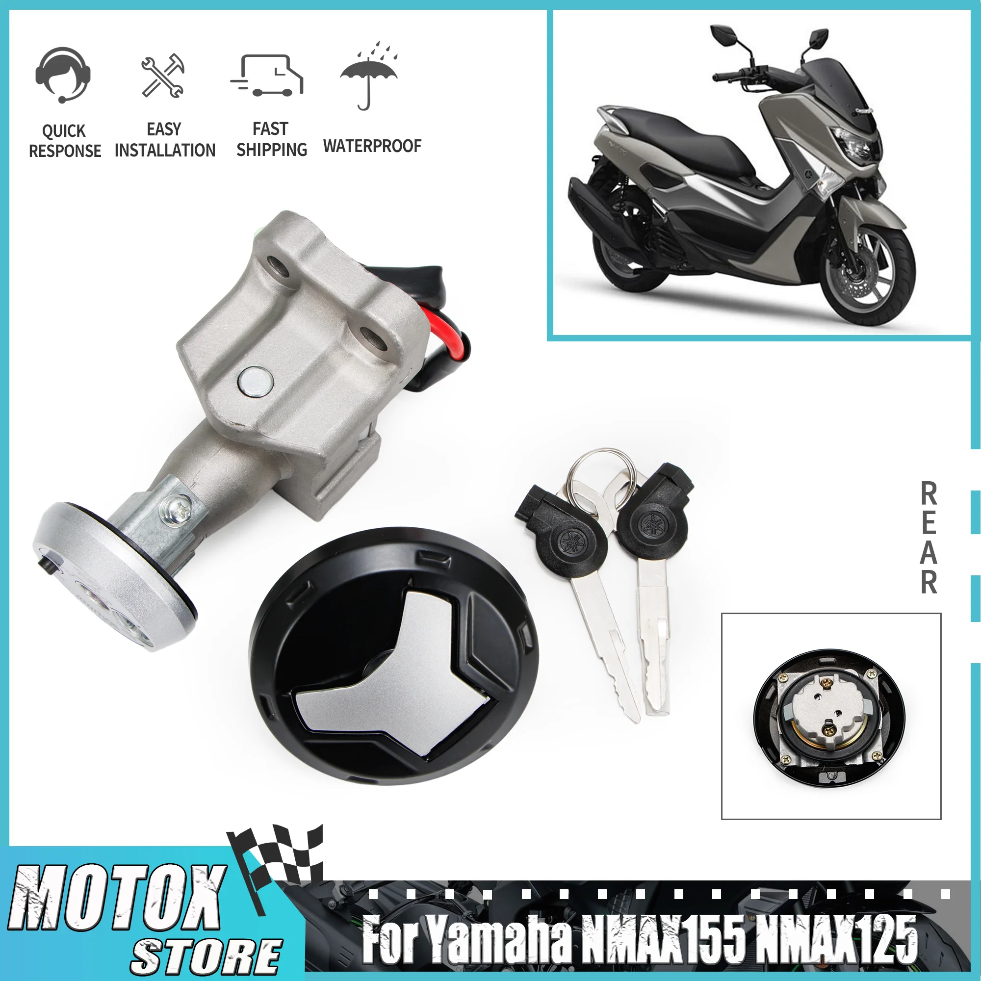 

Lock Set 12V Fit For 2015 - 2020 Yamaha NMAX155 NMAX 155 NMAX125 2015-2020 16 17 18 19 20 Motorcycle Ignition Switch Gas Cap Key