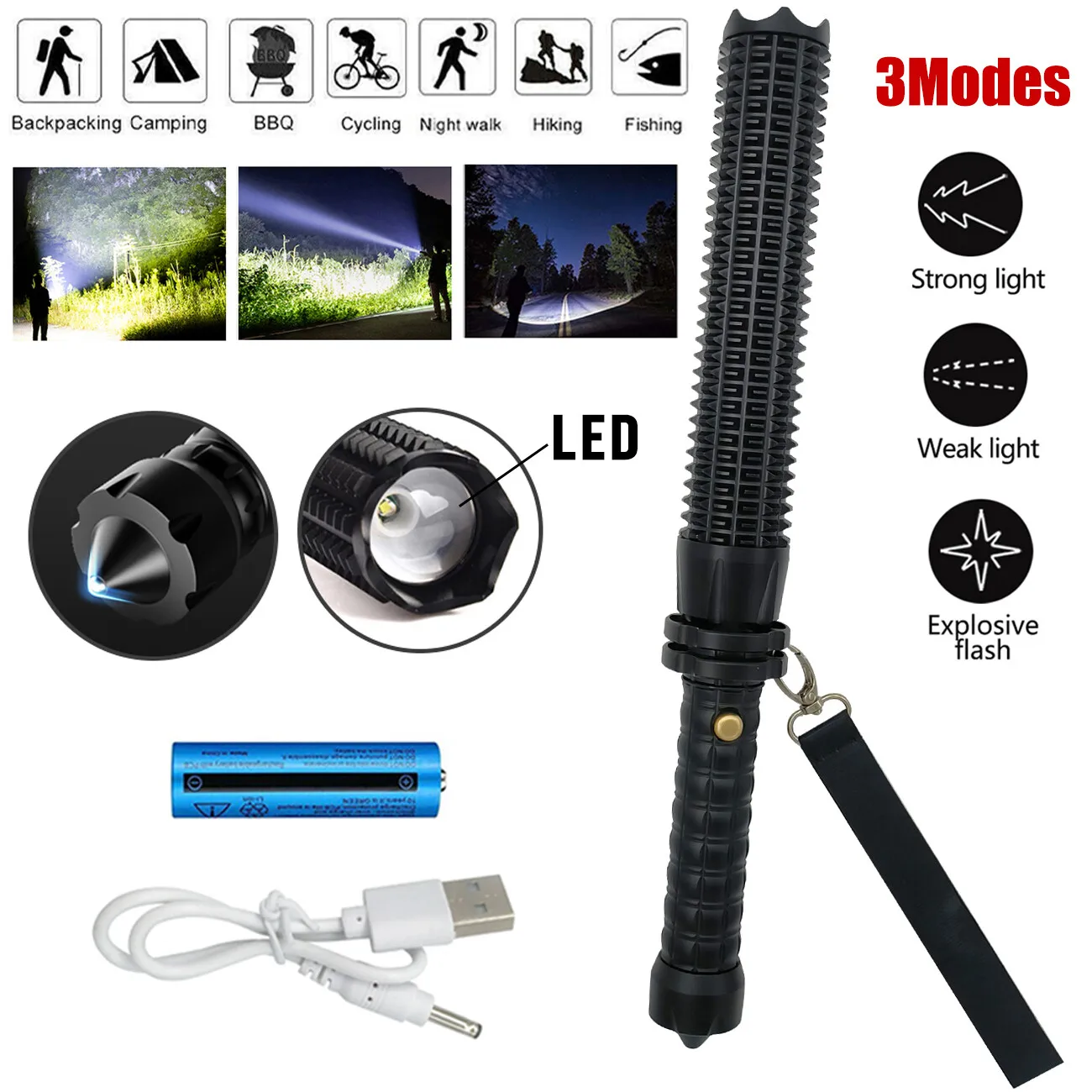 

Перезаряжаемый USB-фонарь с LED-подсветкой, выдвижной, 3 режима, с зумом, для безопасности, набор уличных фонарей