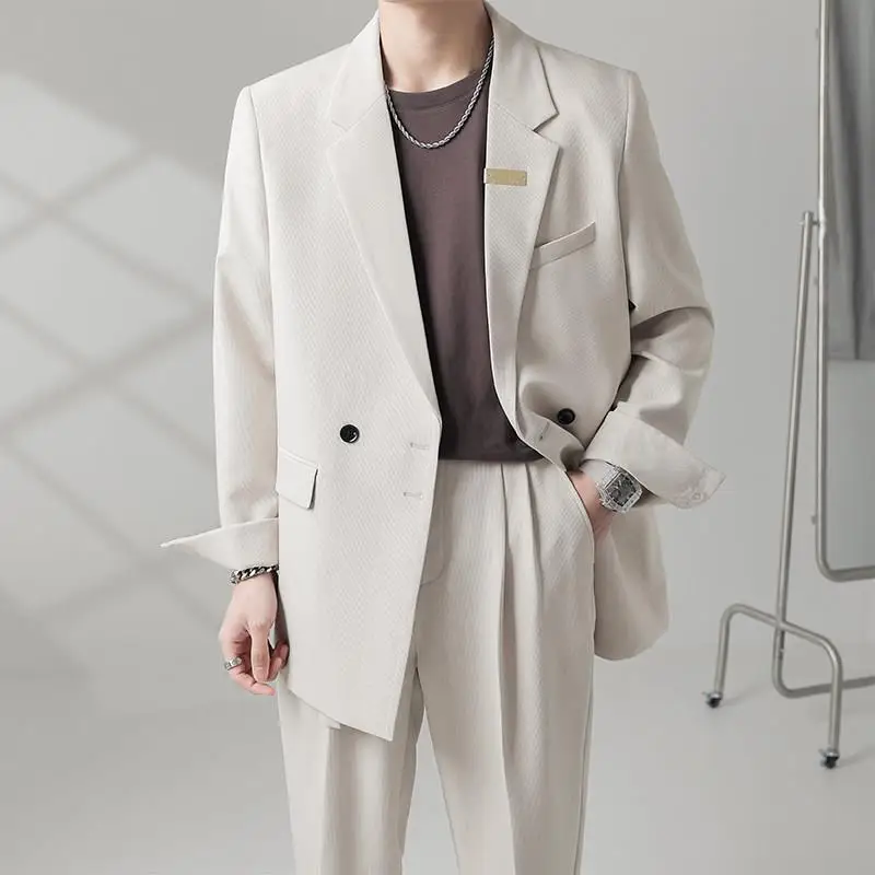 3-A46 Light mature style suit men\'s suit spring and autumn loose net celebrity highmall suit JK street casual jacket