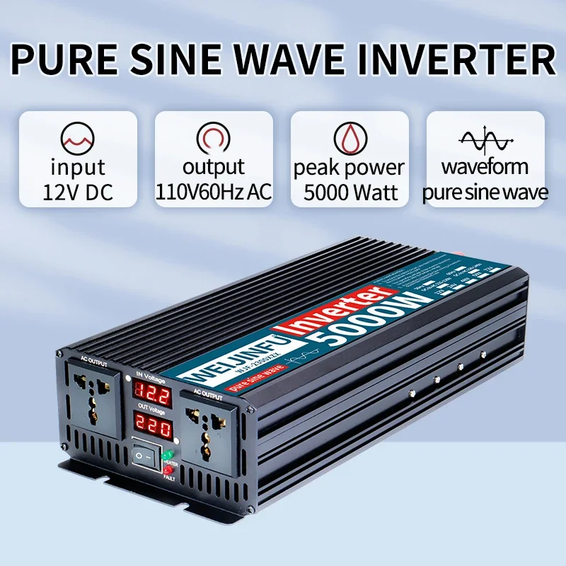 Acessórios do inversor de onda senoidal pura de 2300 W, potência máxima de 5000 W com ventiladores silenciosos duplos e eficiência de 95%, acessórios indispensáveis para RV e caminhão