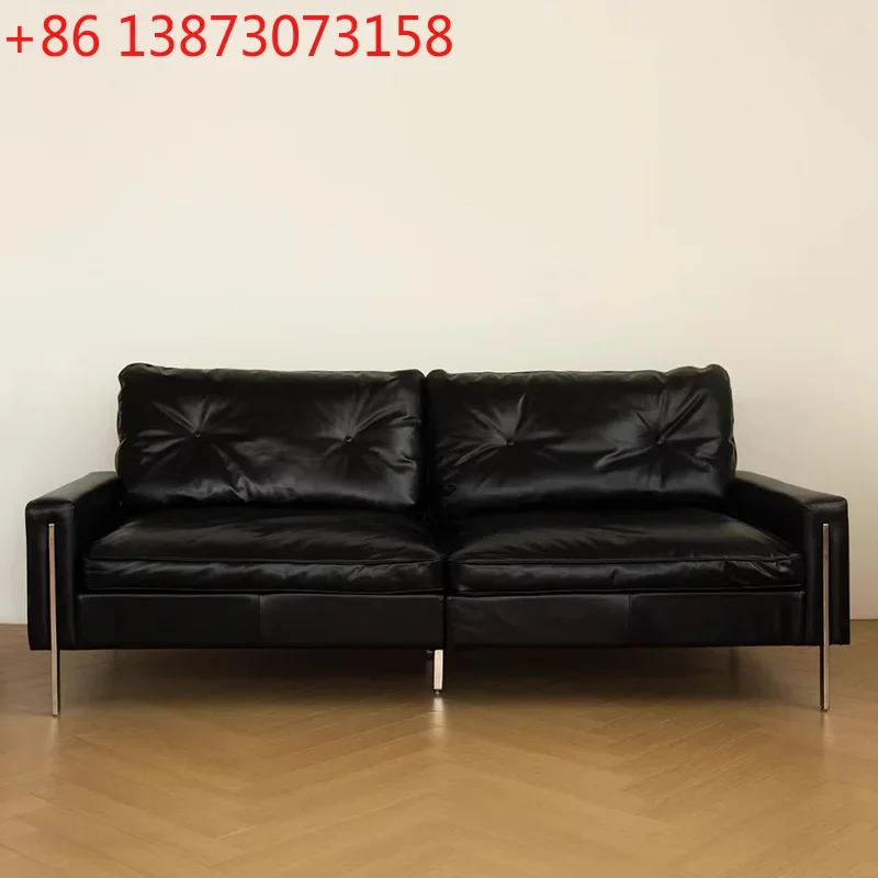 Medieval Bauhaus light luxury cat scratching small apartment designer black retro down leather art sofa
