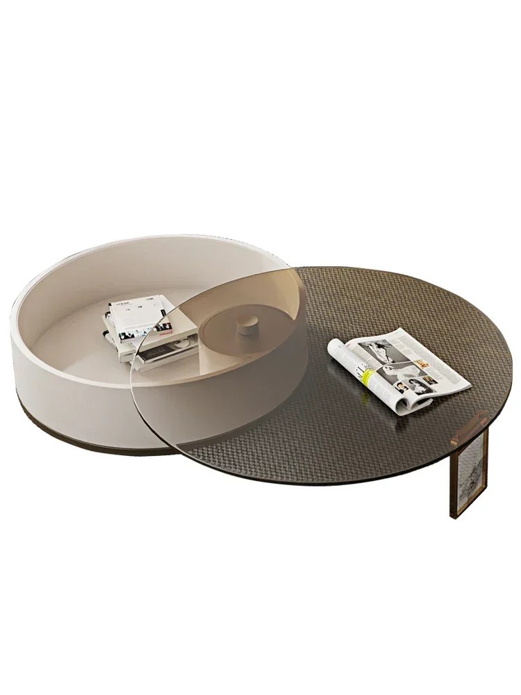S Cream Style Glass Tea Table Rotatable Mobile Tea Table