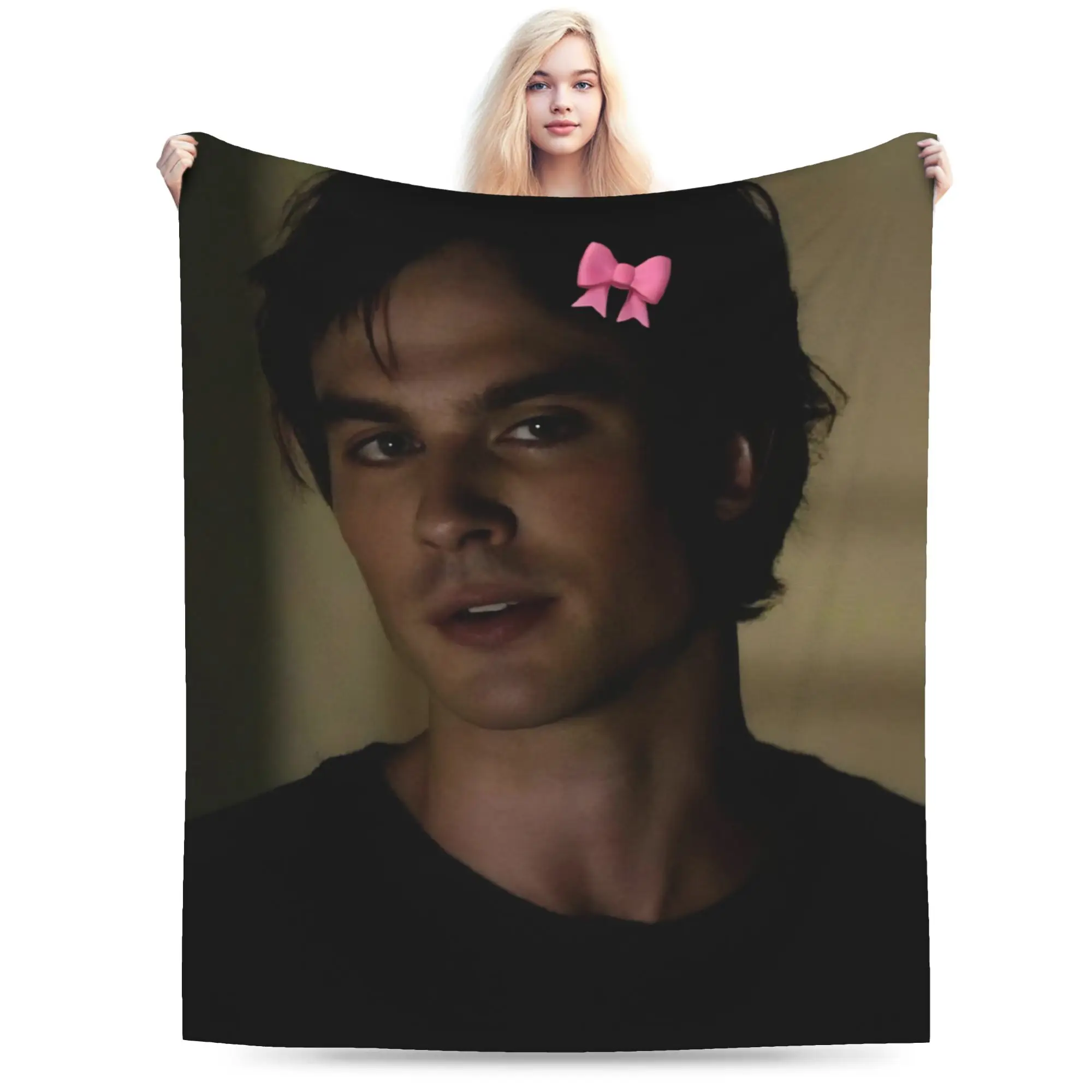 Damon Salvatore The Vampire Diaries Blankets Flannel Spring/Autumn Ian Somerhalder Warm Throw Blankets for Sofa Couch Bedspreads