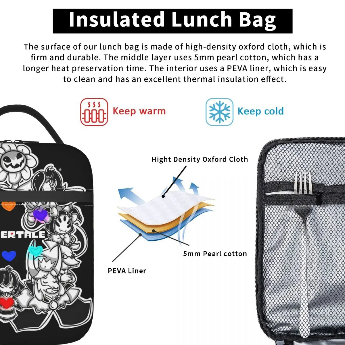 Undertale Lunchtasche für Videospiele für Männer, grafisches Design, Lunchbox, lustige Büro-Kühltasche, tragbare wasserdichte Thermo-Tragetasche, Handtasche