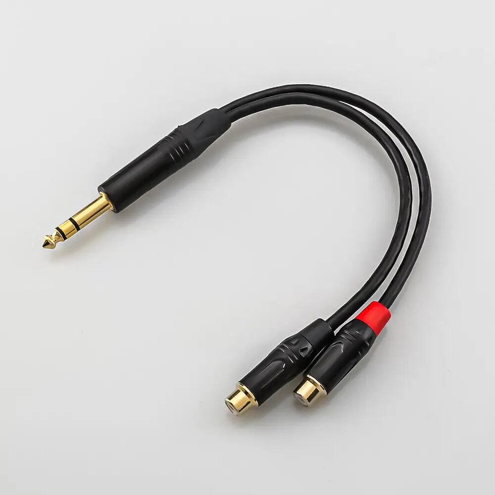 Kabel Audio Stereo TRS pria, 1/4 "(6.3mm) ke 2-RCA (kiri/kanan)