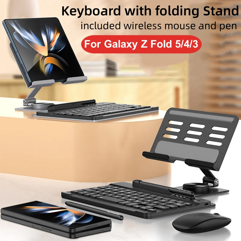 

Wireless Keyboard and Mouse For Samsung Galaxy Z Fold 6 5 4 3 2 Tablet Bluetooth-compatible Type C Keyboard Foldable Stand Set