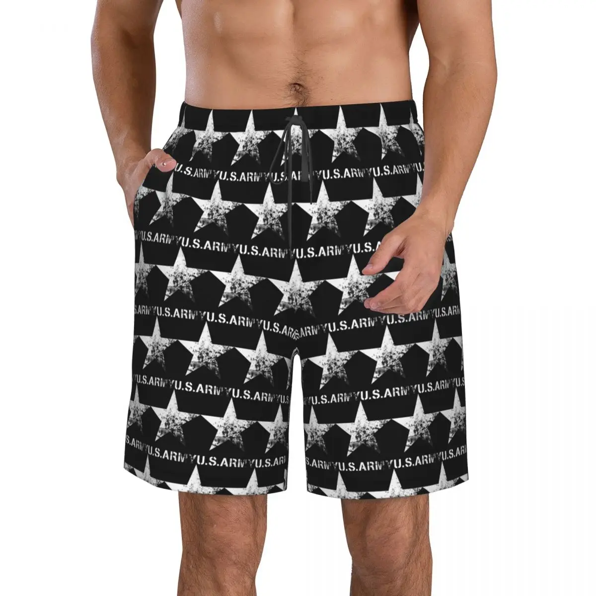 

America Army Military Star Trunks Beach Board Shorts Casual Quick Dry Swim Summer Men Pants