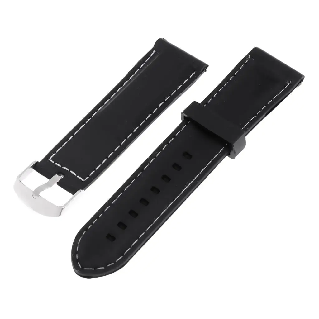 2-3pack Silicone Sport Diver Watch Band Strap Bracelet White Line Stitching 22mm