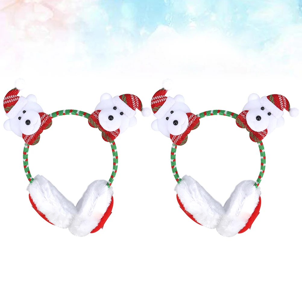 

2pcs Christmas Bear Design Earmuffs Expandable Ear Covers Hair Hoops Ear Warmer Winter Accessory for Adults