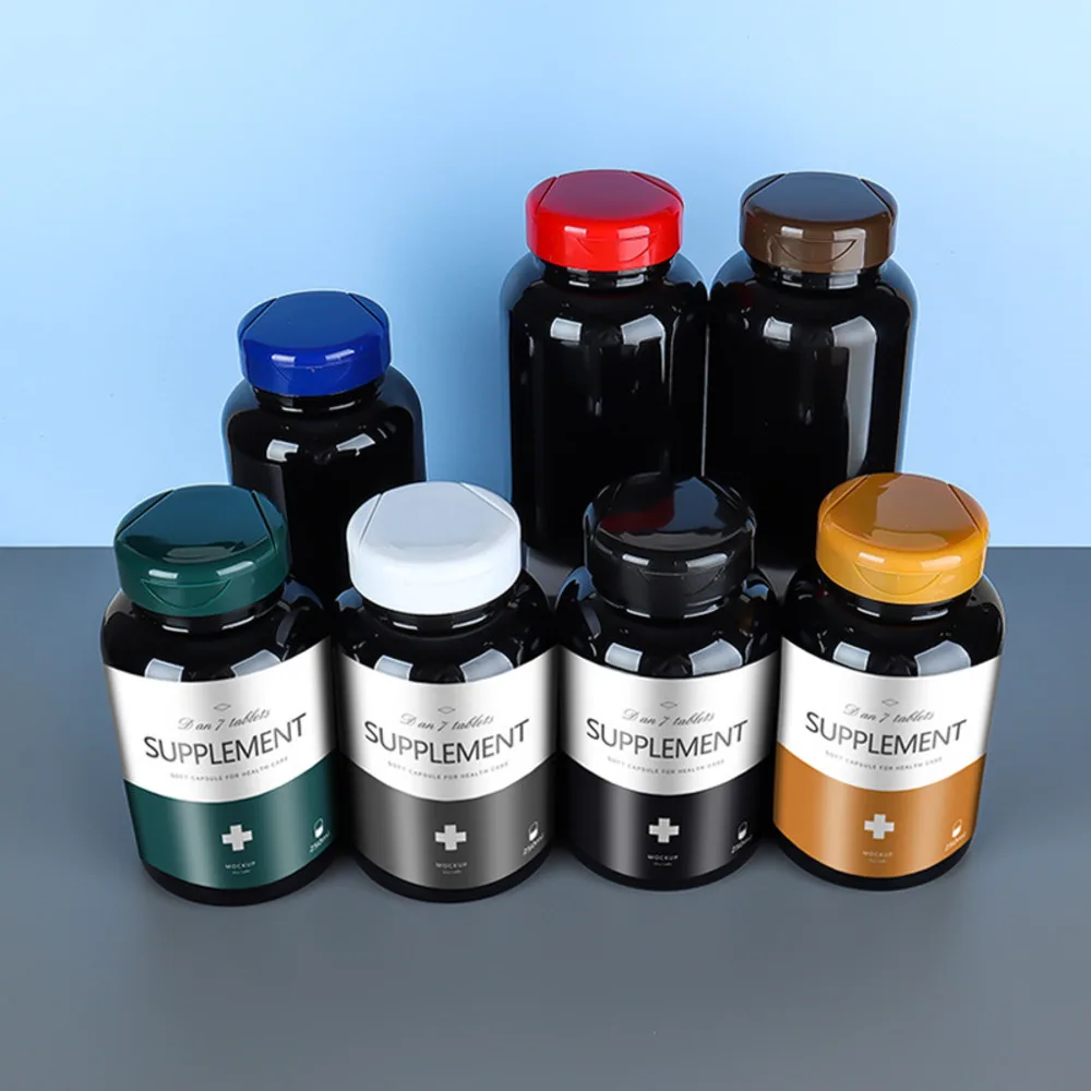 250ml black food-grade health product bottle, medicine tablet candy bottle, empty PET plastic bottle for packaging view 2