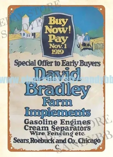 1919 DAVID BRADLEY FARM IMPLEMENTS SEARS metal tin sign wall plaque