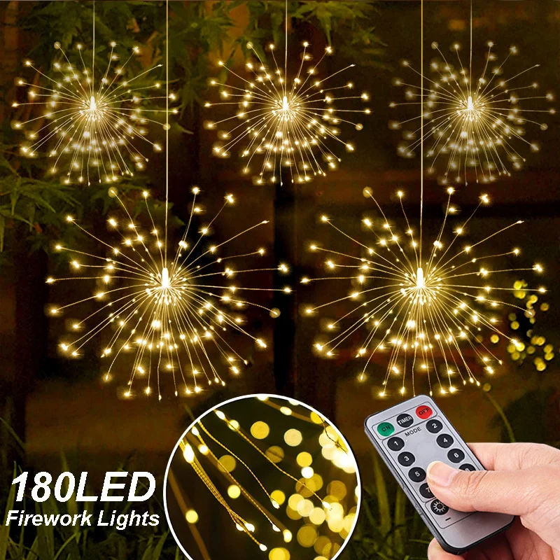 LED Nachtlicht mit Fernbedienung 180 Led Feuerwerk String Lichter Explosion Stern Kupfer Silber Draht Fee Licht Hängen Lampe Dekoration