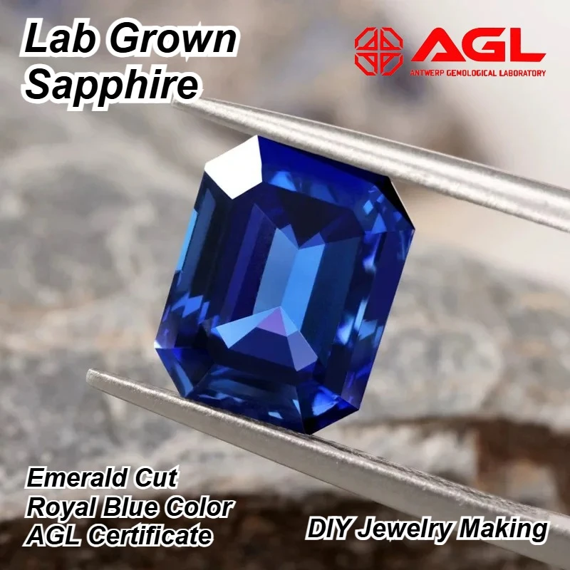 

Lab Grown Sapphire Emerald Cut Royal Blue Color DIY Jewelry Making Ring Necklace Main Materials Selectable AGL Certificate