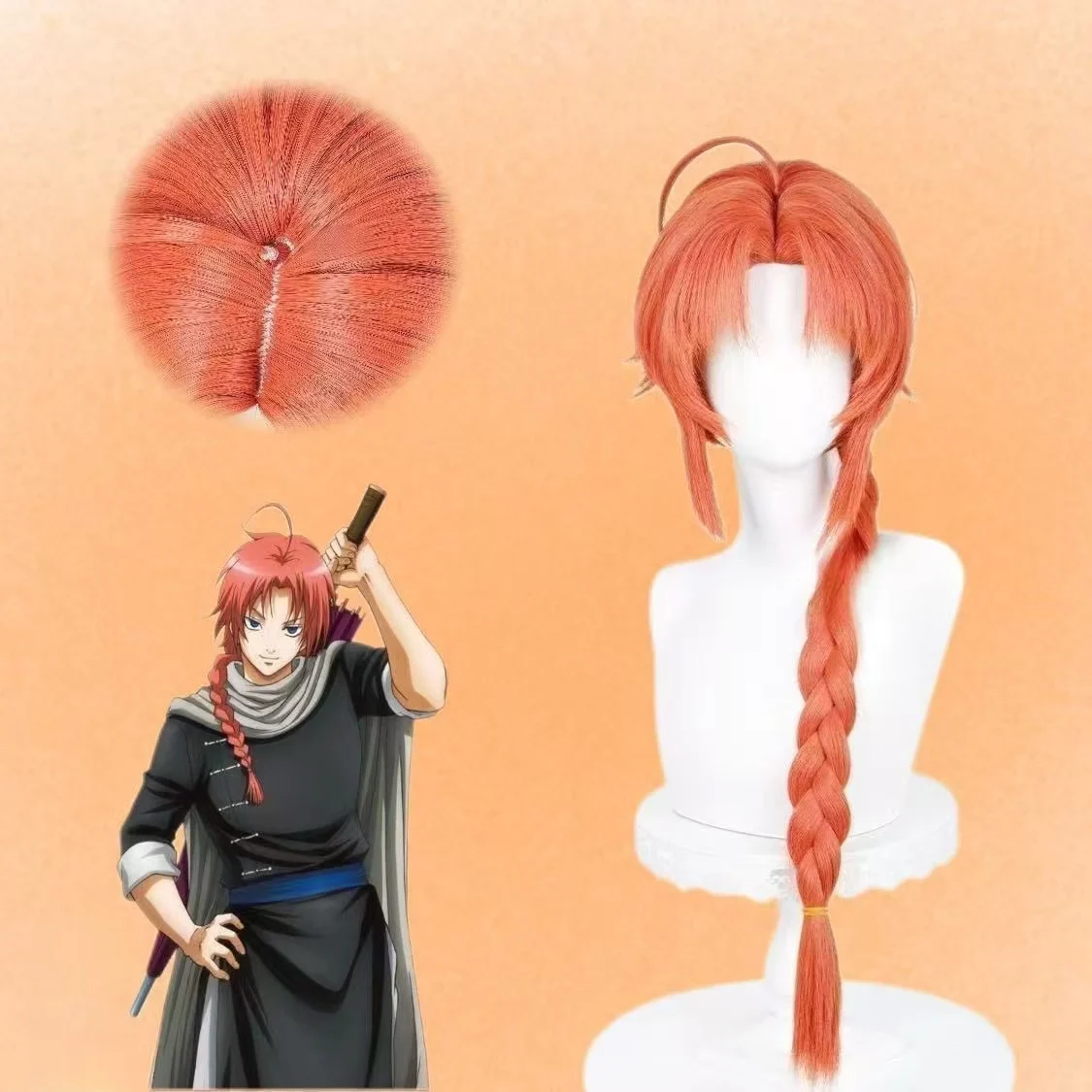 Anime Gintama Kamui Cosplay Wig Orange Long Braid Synthetic Hair With Bangs For Halloween Costume Party Comic Con
