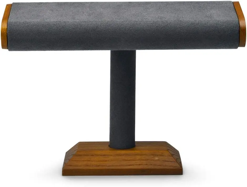 Solid Wood T-Bar Watch Display Stand, Grey Jewelry Organizer for Bracelets