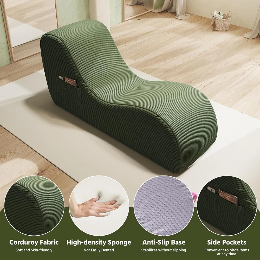 Adult Yoga Chairs: Ergonomic Lounge Chaise with Waist and Foot Support, Side Pockets, High Density Foam, Non-Slip Base, Comforta