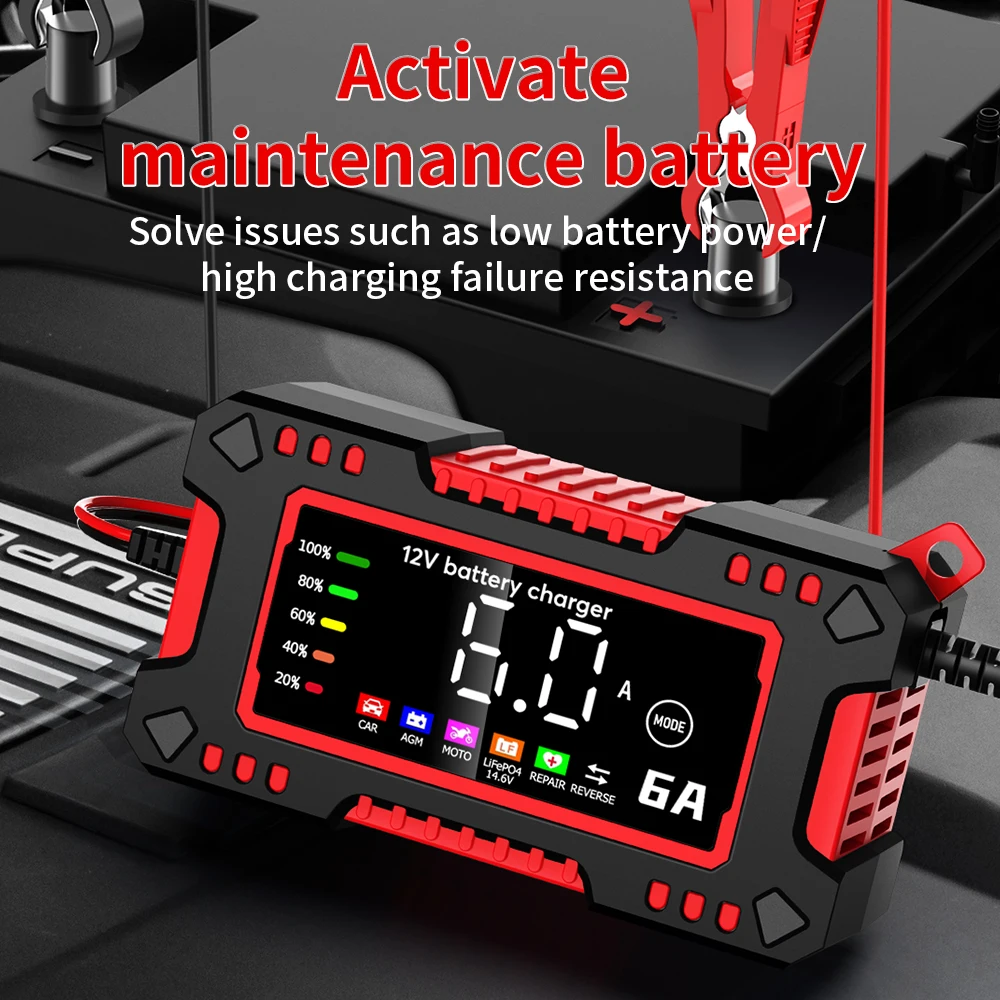 12 فولت 6A سيارة شاحن بطارية ذكي شاشة ديجيتال الدراجات النارية الكهربائية 14.6 فولت 6A شاحن ل LiFePO4 الرصاص الحمضية AGM إصلاح البطارية