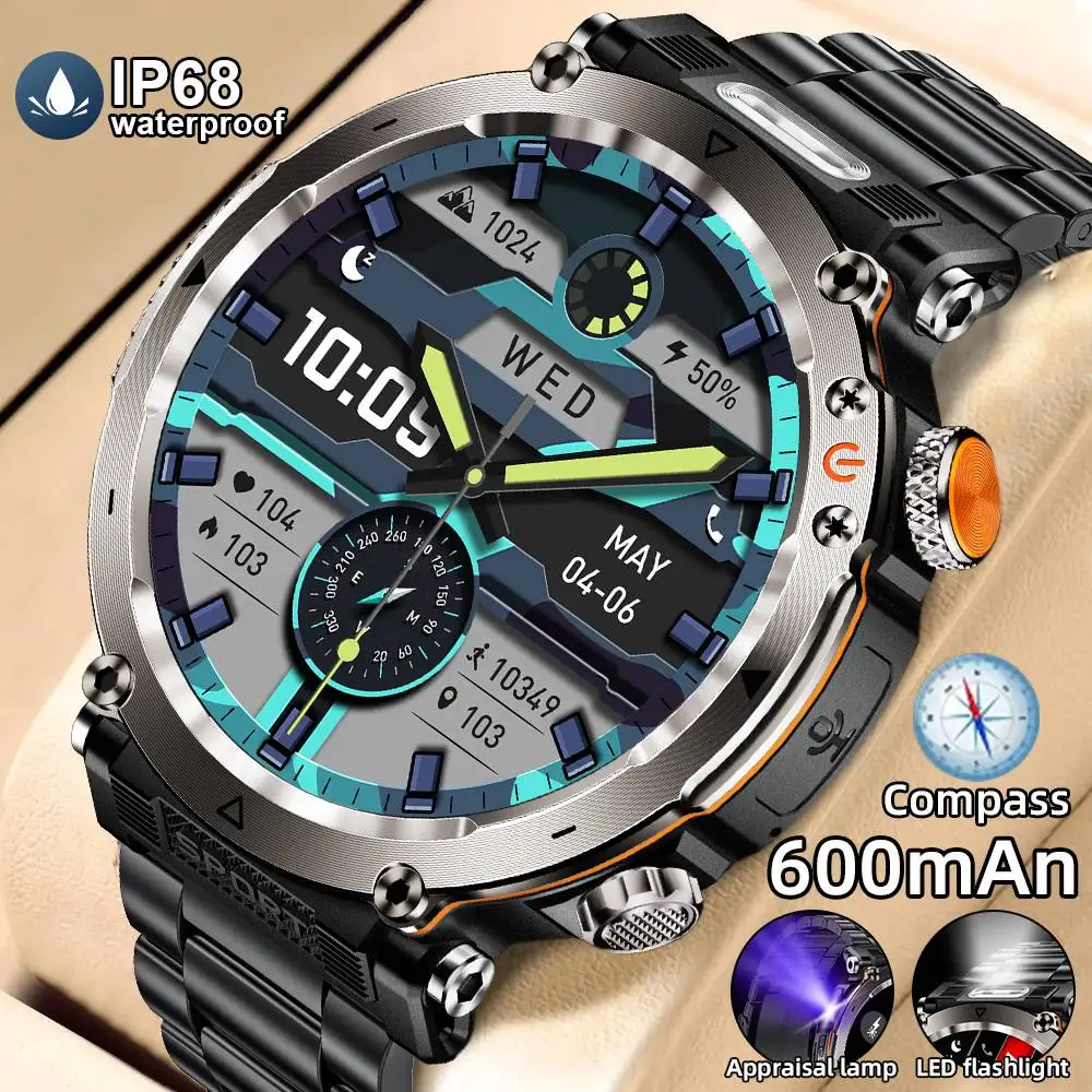 

LIGE New Smart Watch Men UV Flashlight Compass 600mAh Large Battery Outdoor Waterproof Sport Watch Bluetooth Call Smartwatch Men