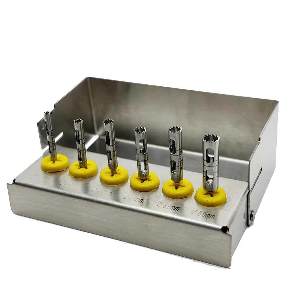 Stainless Steel Dental Implant Drill Set With Long Trephine Bur For Implantology Reusable Oral Surgical Dental Clinic Instrument