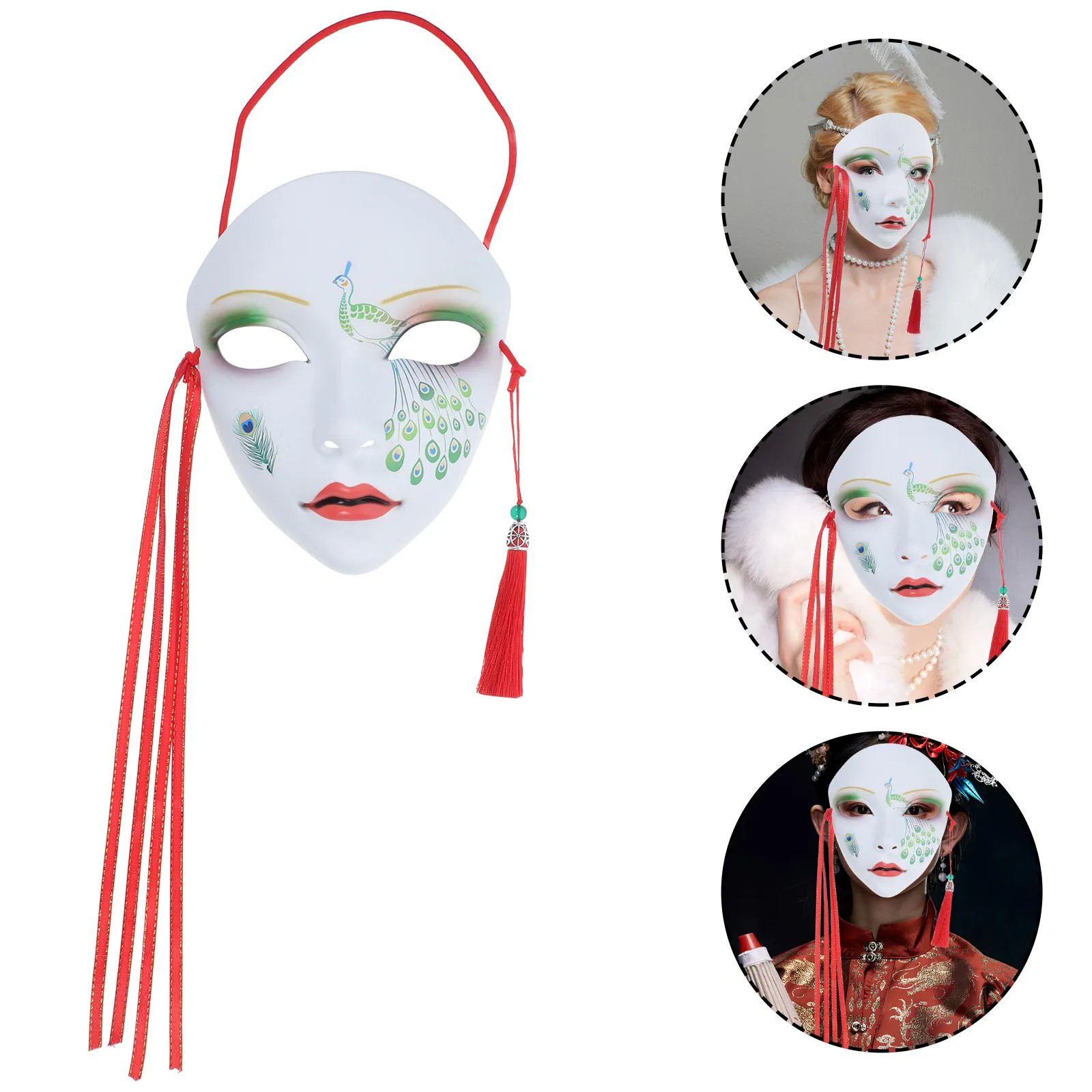 

Hand Painted Chinese Style Full Face Mask Tassel Party Cosplay Mask Masquerade Halloween Prop Cosplay Masks Halloween Decoration