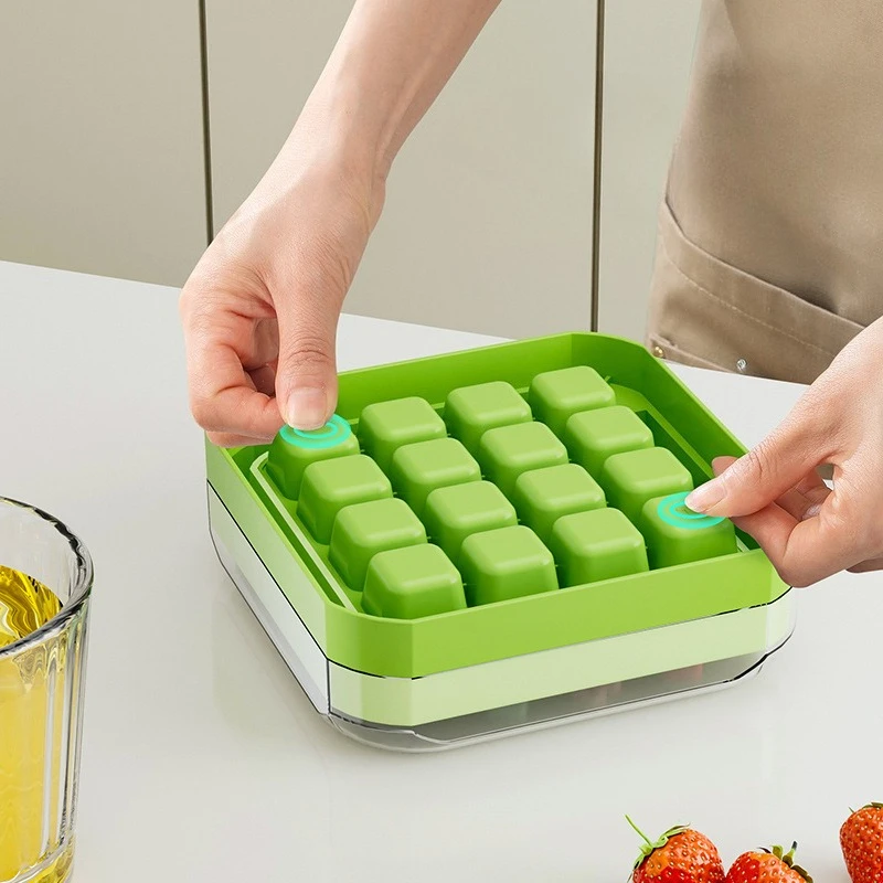 Ice Cube Mold New Ice Grid Pressed Box Household Refrigerator Homemade Summer Ice Storage Box One Click Easy Release with Lid