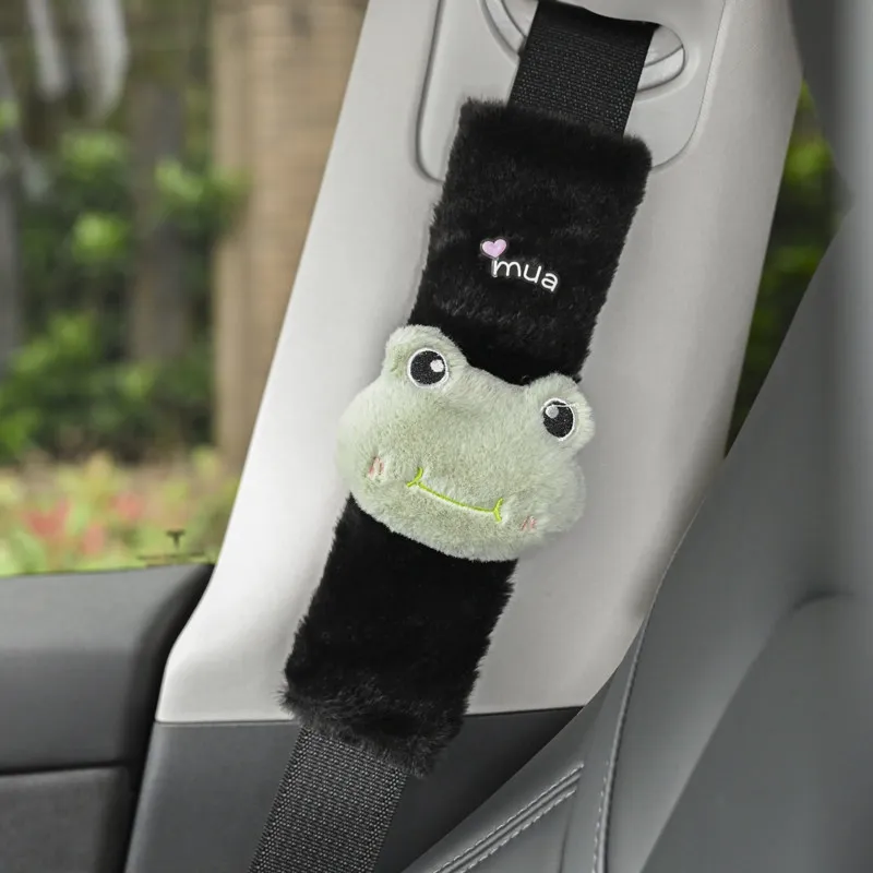 1/2pcs Cute Cartoon Frog Panda Car Seat Belt Cover Faux Rabbit Fur Auto Seatbelt Safety Shoulder Pad Soft Plush Protector