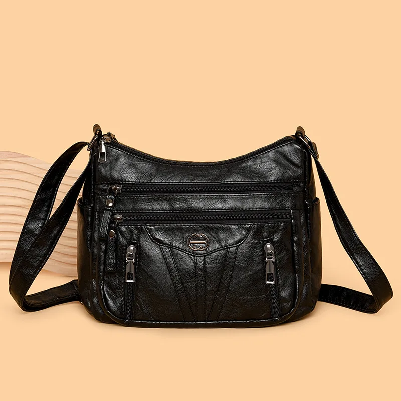 

Women's soft leather large-capacity stylish simple multi-layer crossbody bag on shoulder