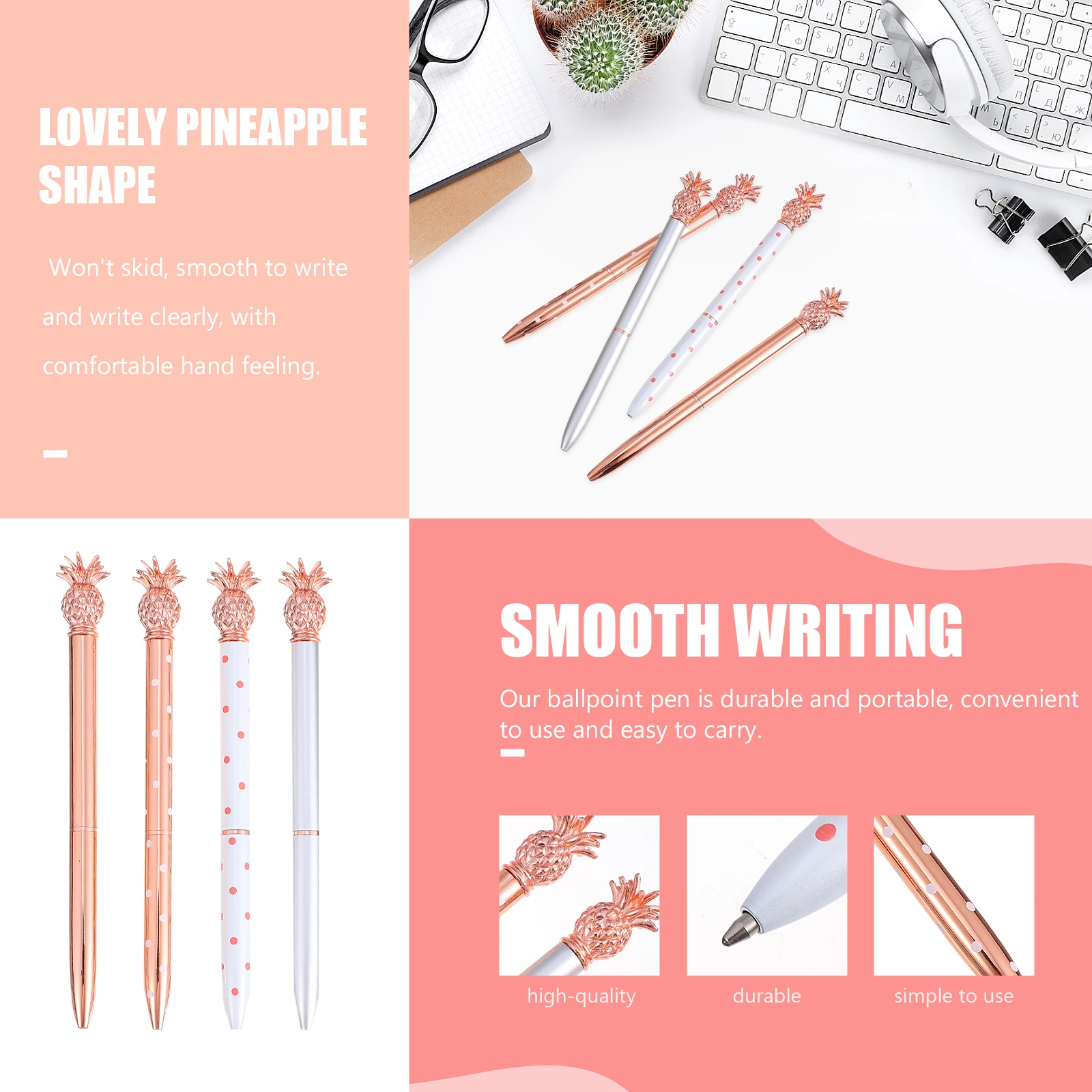 4 ชิ้นโลหะปากกาลูกลื่นแบบพกพาปากกาเครื่องเขียนเขียนนักเรียนสําหรับ