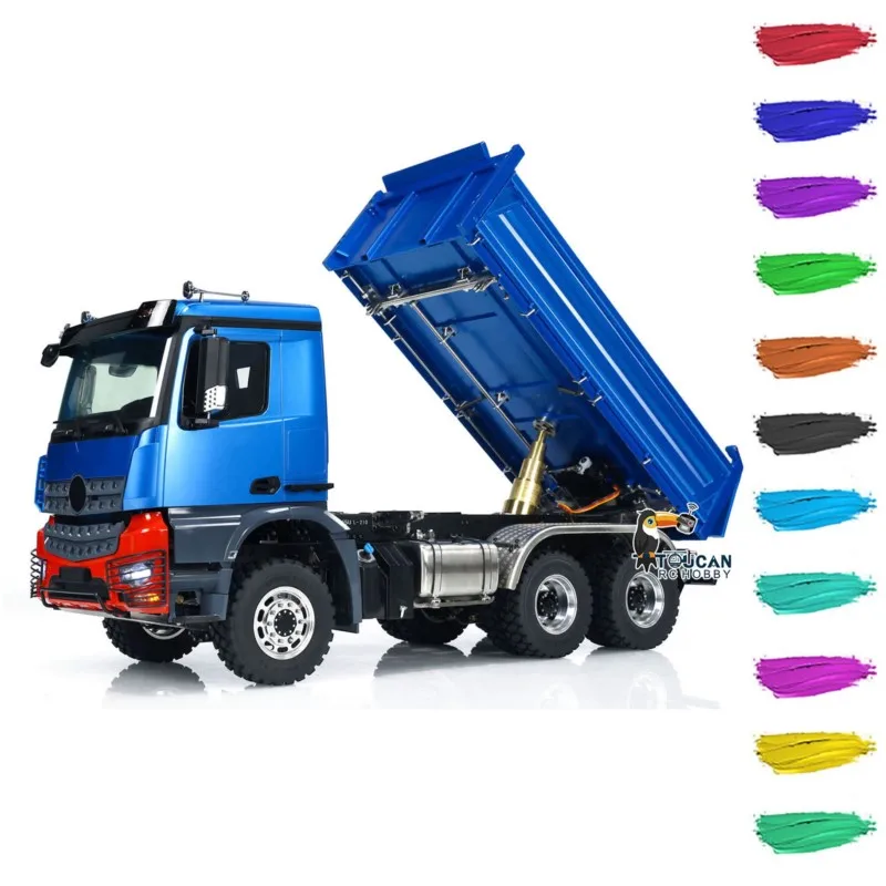 1:14 LESU 6x6 3軸RC油圧ダンプトラックDIY塗装済み完成品ラジコン3方向ティッパー車ライトサウンド車両玩具