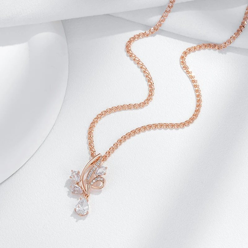 Kinel Hot Shiny Natural Zircon Flower Pendant Necklace For Women Fashion 585 Rose Gold Color Ethnic Bridal Wedding Jewelry