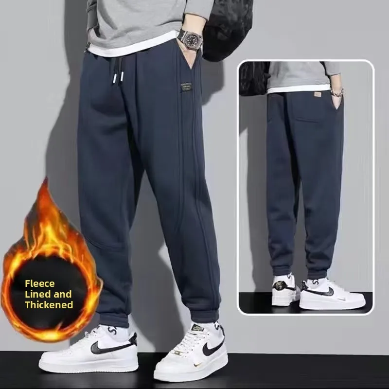 

Men's Fce Lined Thiened Loose Casual Sports Pants Autumn Winter Trendy Baggy Sweatpants Harlan Long Trousers Polyester C...