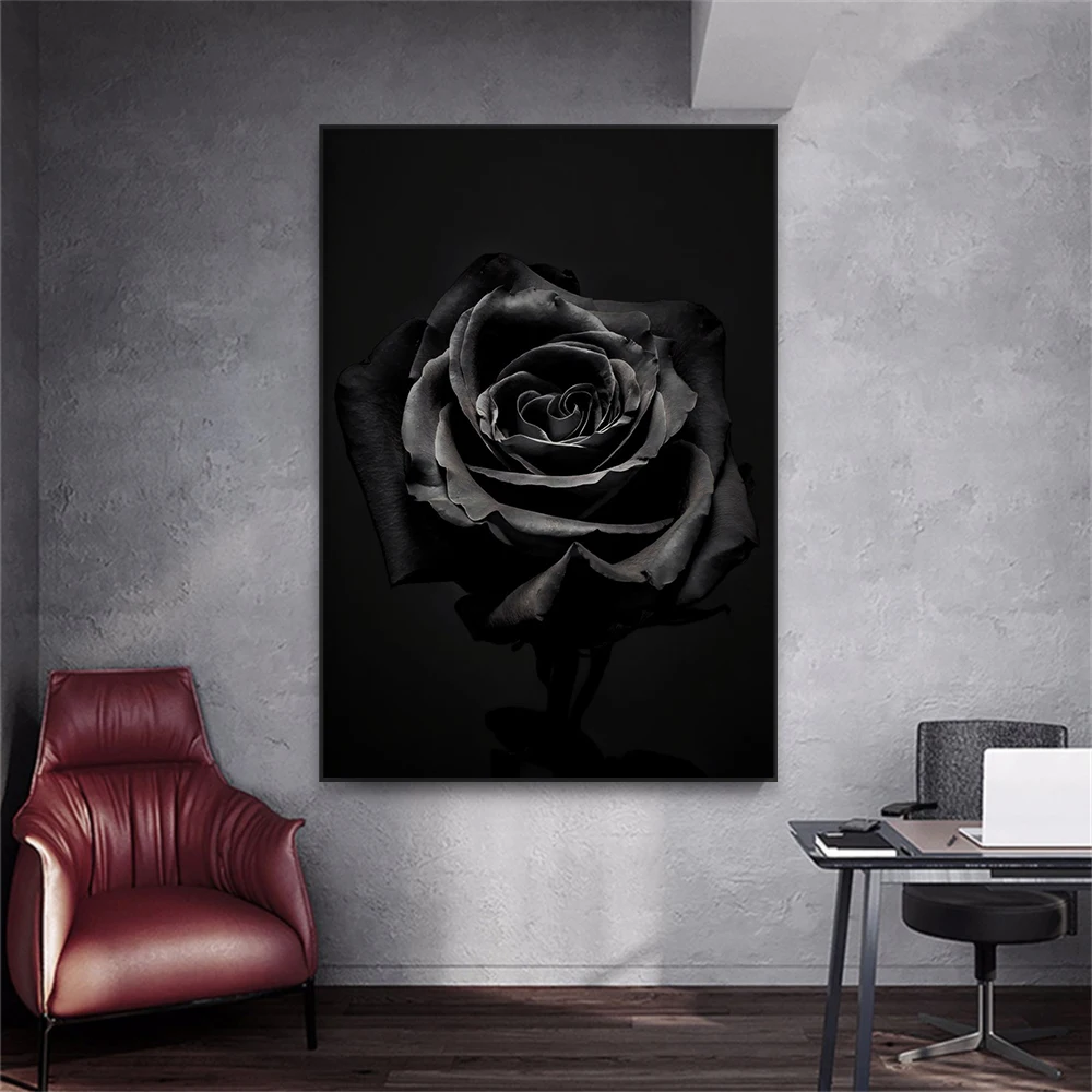 Black Rose Wall Art Gothic Art Poster Print Dark Academia Canvas Painting Moody Occult Wall Art Home Living Room Wall Decor