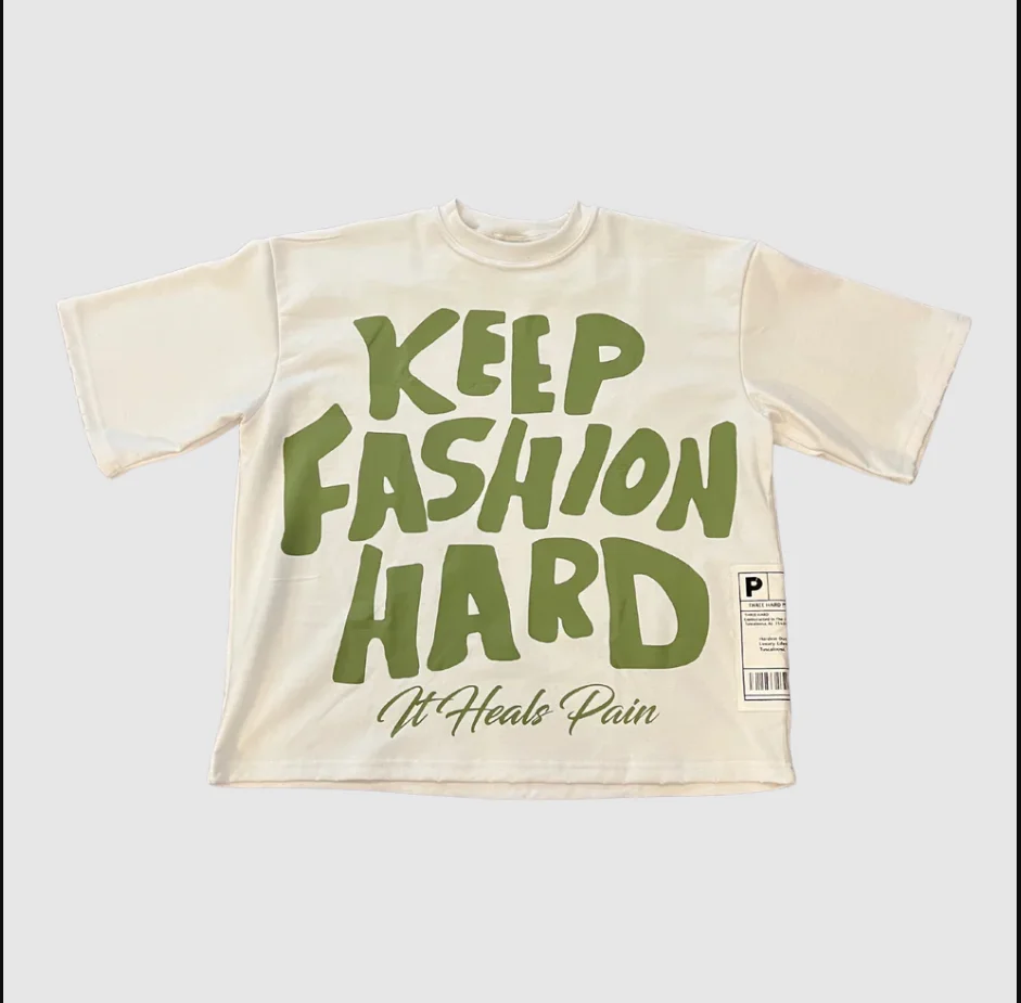 Keep Fashion Hard Harajuku Vintage Letter Print Short Sleeve 2024 American Summer New Men's and Women's Street Y2K Short Sleeve