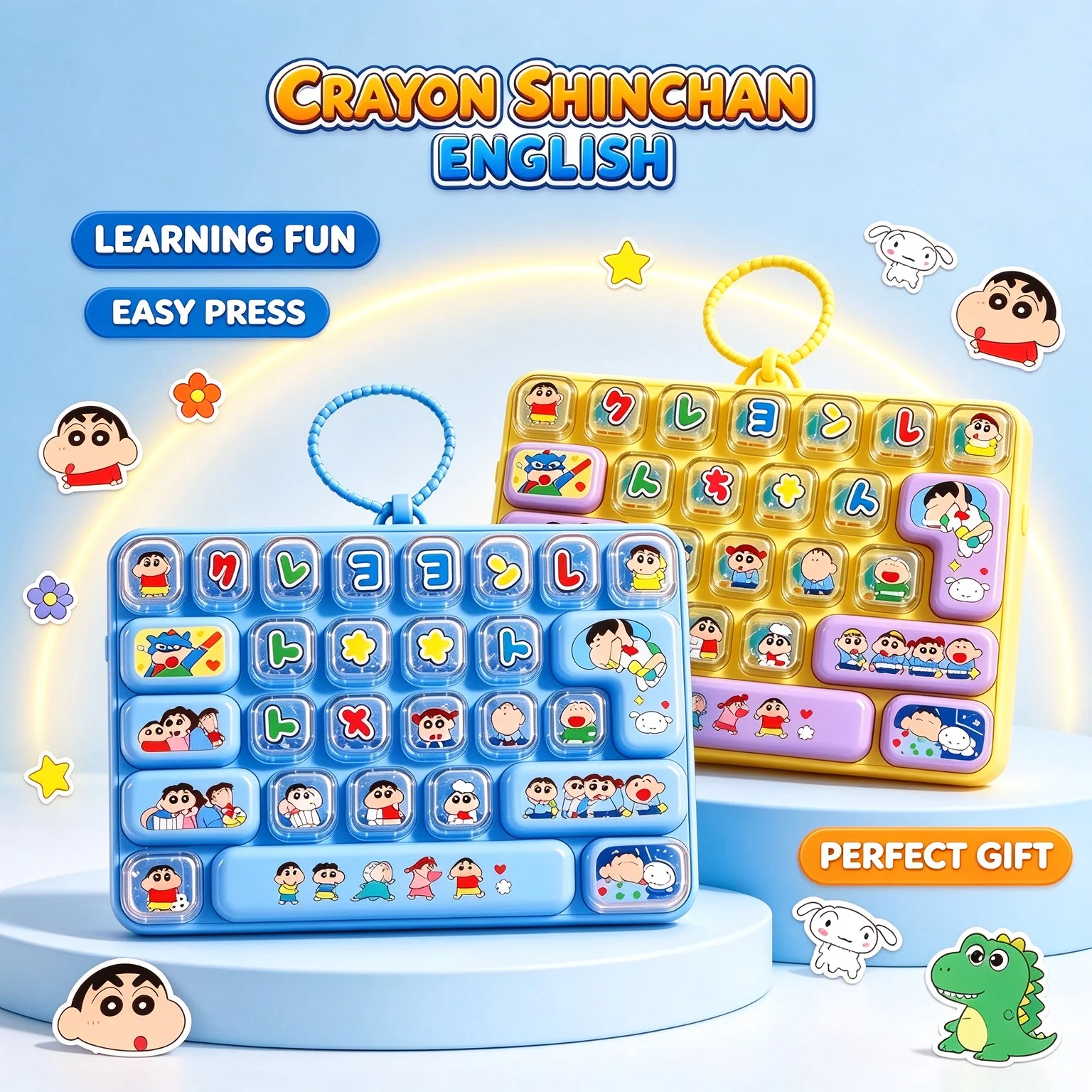 Crayon Shin-chan 26Grid Keycap Clicker Anti Stress Fidget Keyboard Keychain Japanese alphabet Button Hand Relax Gift 26구 키캡 키링