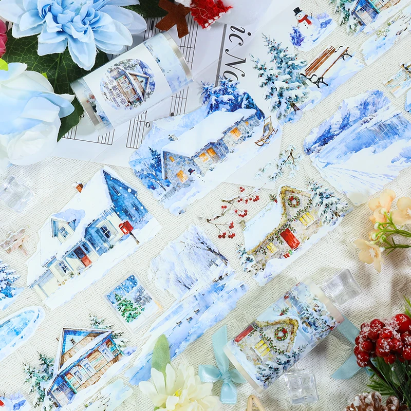 

70mm*200cm Vintage Winter Snow House Landscape PET Tape Creative DIY Journal Material Collage Scrapbooking Stationery