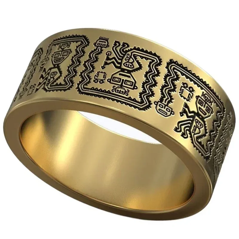 

11g Aztec Maya Ancient Pattern Wedding Band Gold Customized 925 Solid Sterling Silver Engagement Wedding Couple Rings