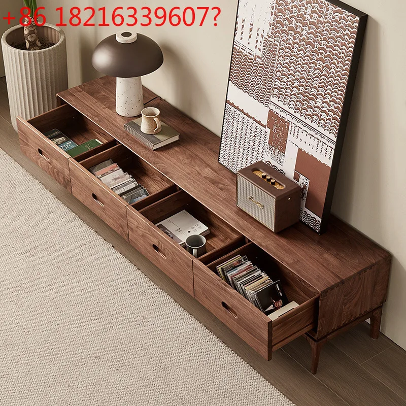 

North American black walnut all solid wood side cabinet living room audio-visual cabinet Nordic light luxury modern simplicity