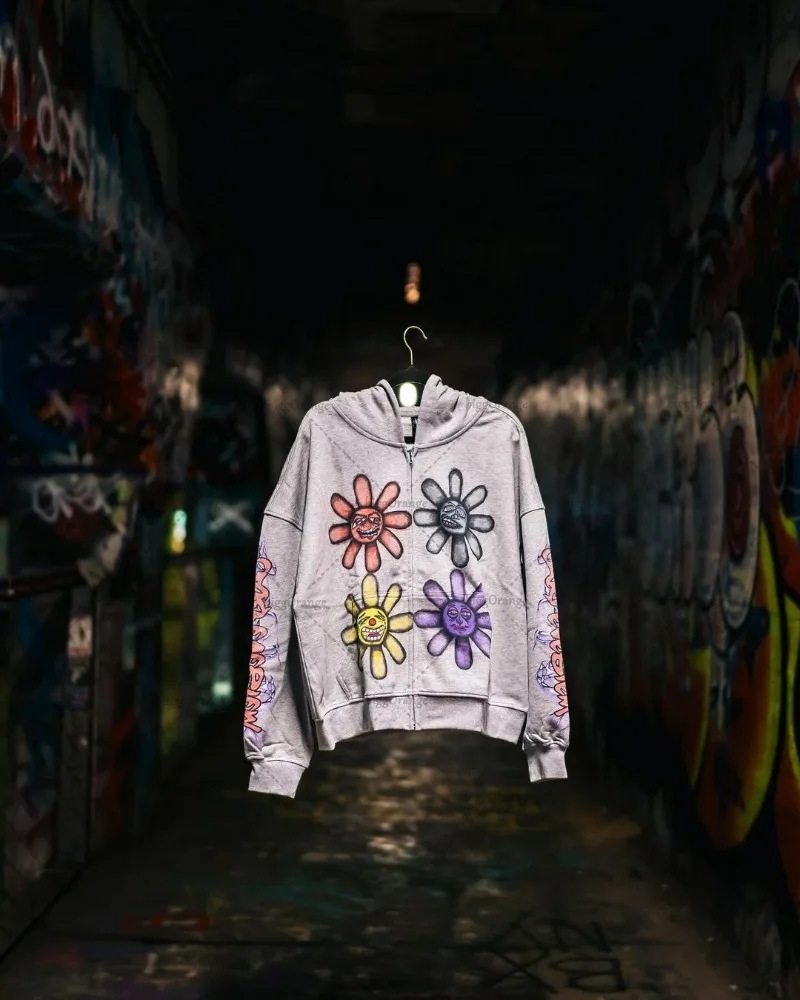 Hip-hop Street Trend marca sudadera de gran tamaño estilo gótico Punk estampado de letras cremallera Sudadera con capucha hombres estilo Harajuku chaqueta Casual