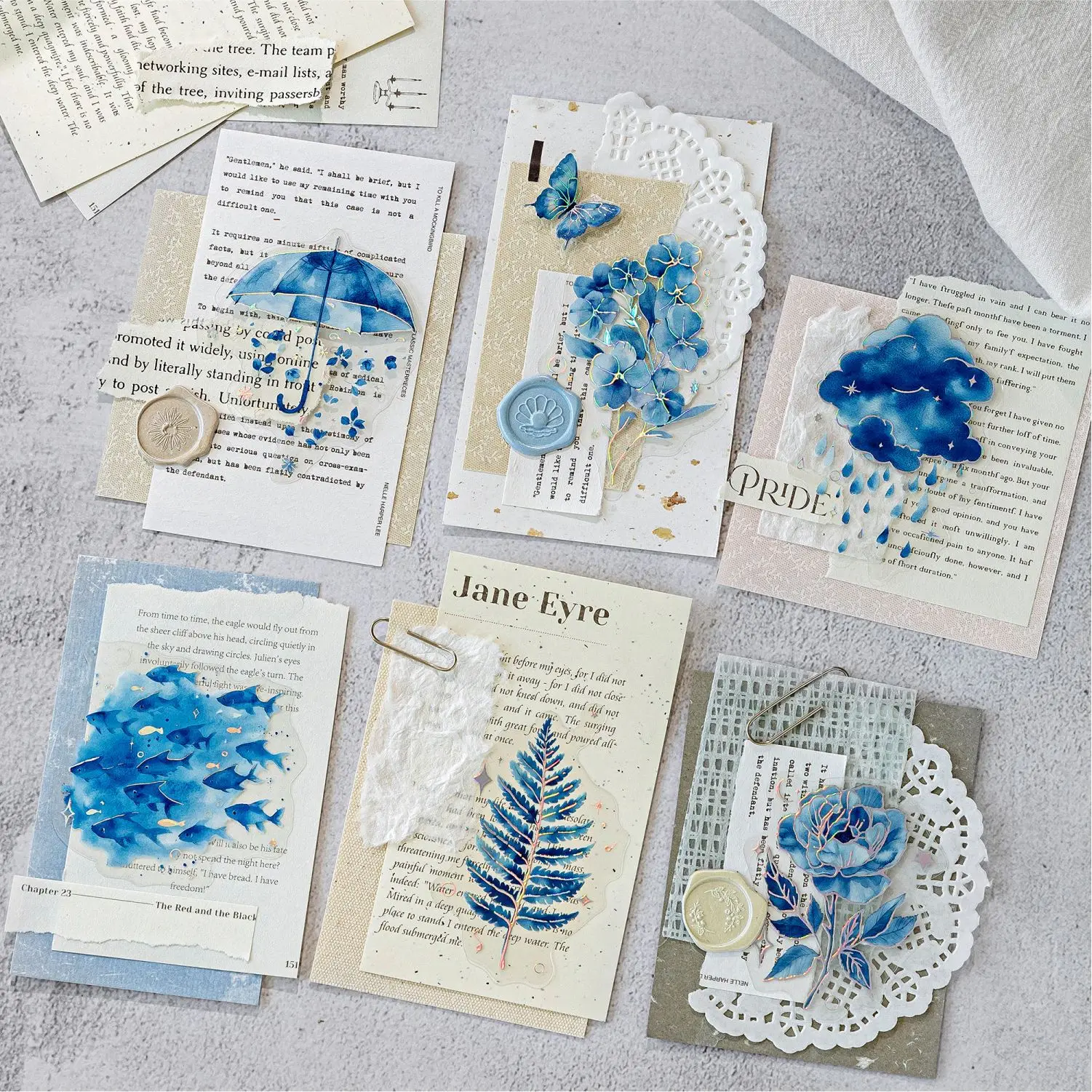 30pcs/1lot Kawaii Scrapbook Sticker Blues Dream Painting Scrapbooking Supplies Planner Decorative Stationery Sticker