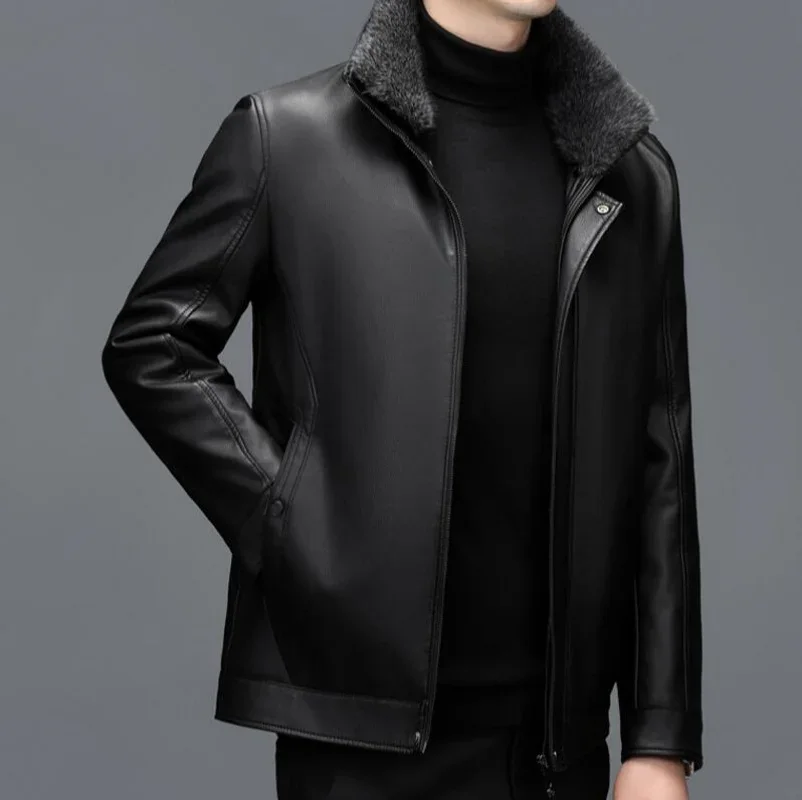 2024 Winter New Men's Genuine Leather Jacket, Collar, Sheepskin Down Jacket, Warm And Thick White Duck Down Coat, Autumn