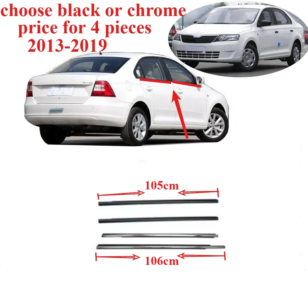 

4 Pieces 1 Set Black Mouling Belt Line Seal for Skoda Rapid 2013-2019 Window Door Glass Rubber for Rapid
