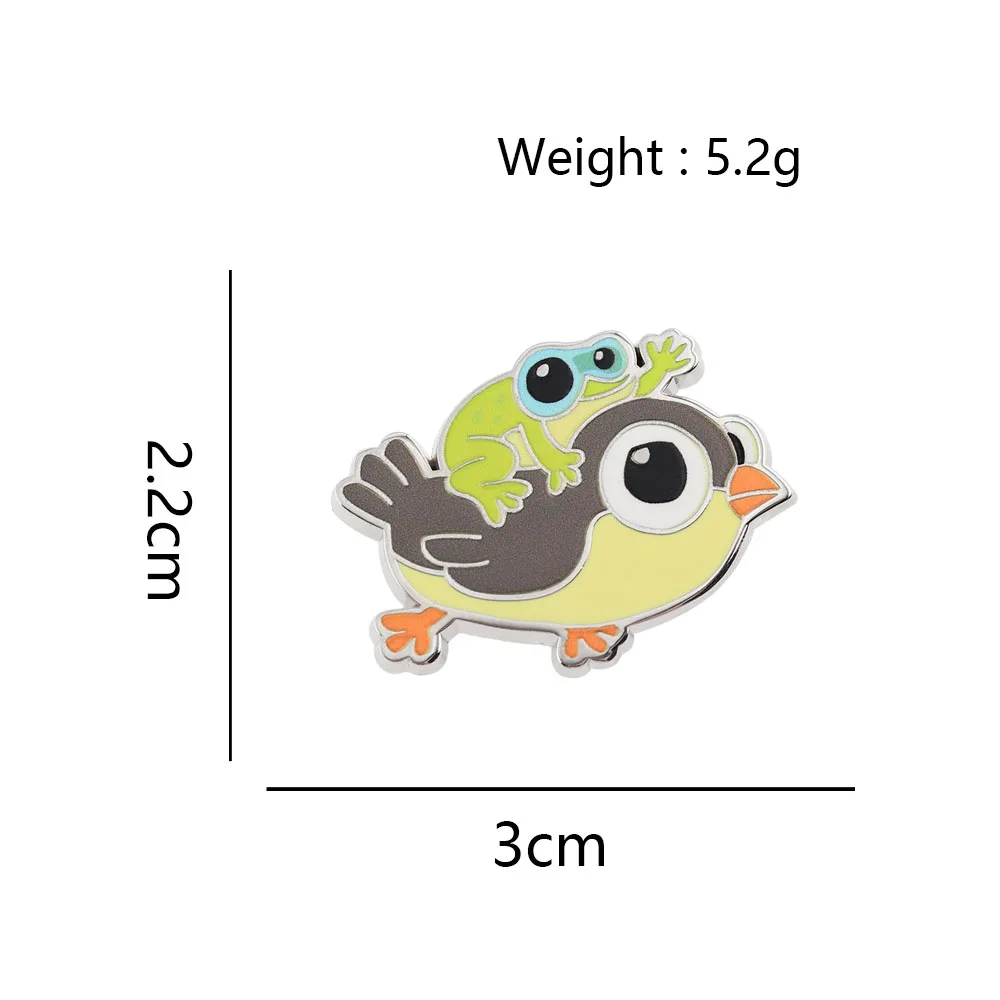 Niedliche Frosch auf Vogel reitende Emaille-Pins Kawaii Tier Frosch mit Fernglas Broschen Lustige Cartoon-Abzeichen Rucksack Anstecknadel Schmuck Geschenk – Detail 2