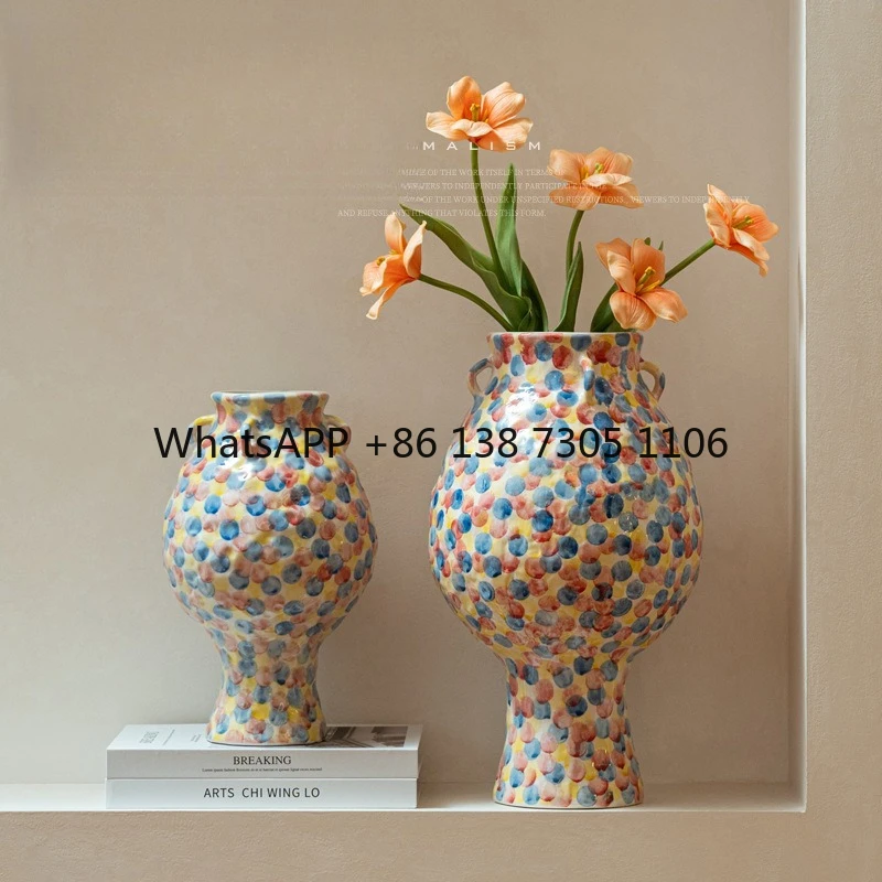 

High-end multicolored hand-painted ceramic vase niche art decoration flower ware living room