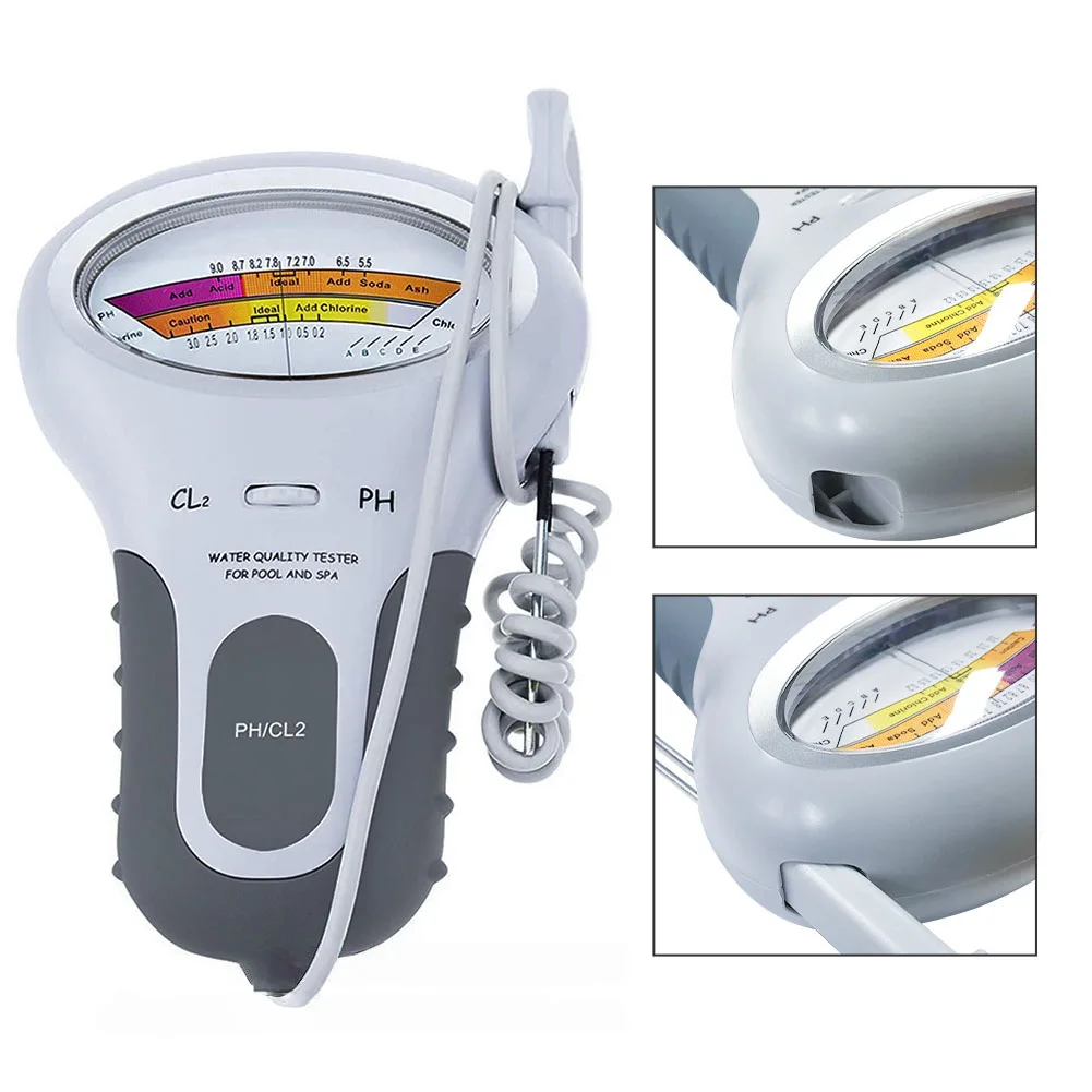 Digital PH Meter Pool Water Tester White Routine Monitoring Tool 2-in-1 PH And Cl2 Meter Electronic Water Tester