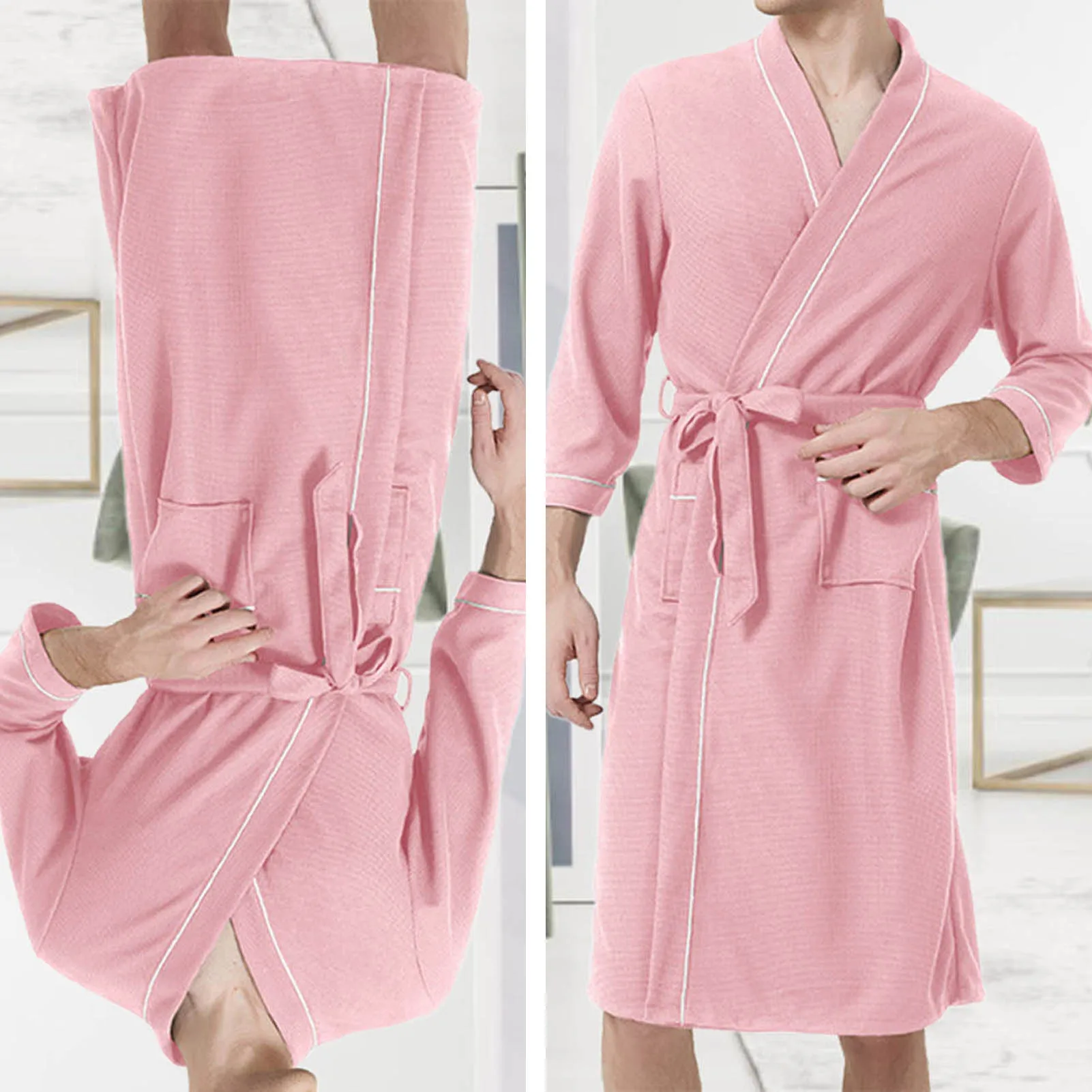 

Men's Autumn Robes Bathrobes Morning House Coat Medium Long Spring Nightgown Spa Kimono Bath Sleepwear Nightgowns Long Pajamas