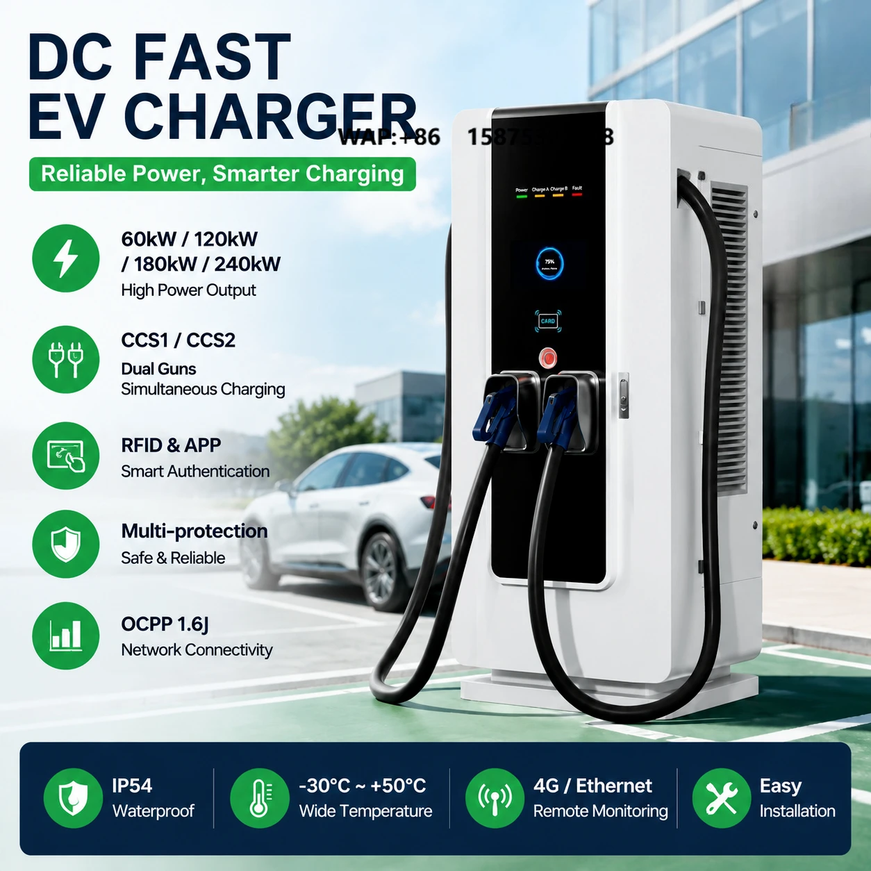 120kW DC Fast EV Charger Floor Standing CCS2 OCPP1.6J Electric Vehicle Charging Station CE Certified IP54 Dual  Quick Charge