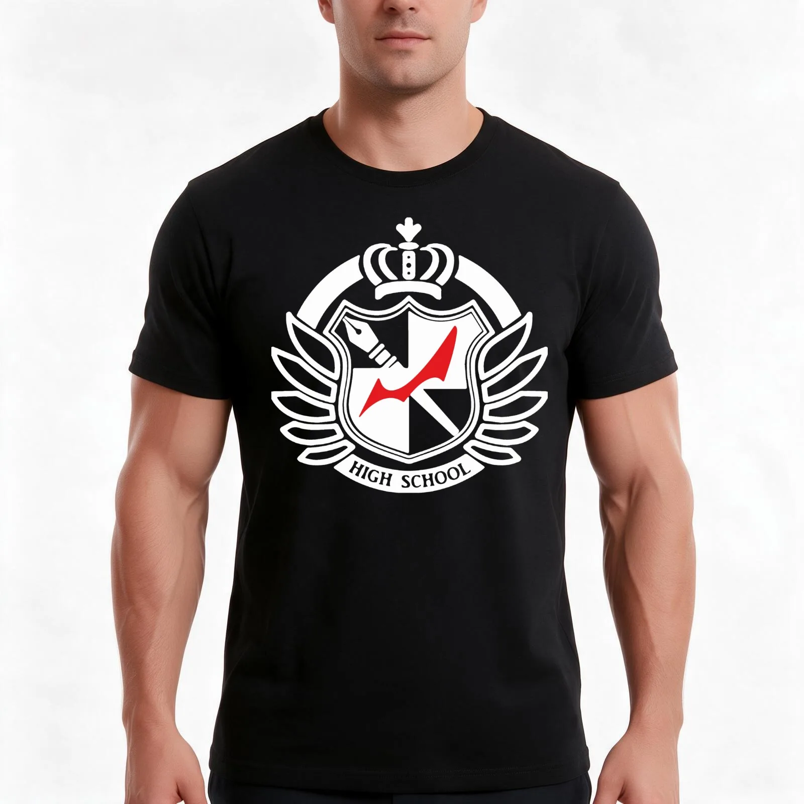 Hope's peak academy T-Shirt, Summer Casual Cotton Tee, Oversized Streetwear Tops, Vintage Graphic Print, Loose Fit Short Sleeve